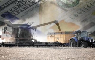 image of a tractor with an overlay of $100 bills
