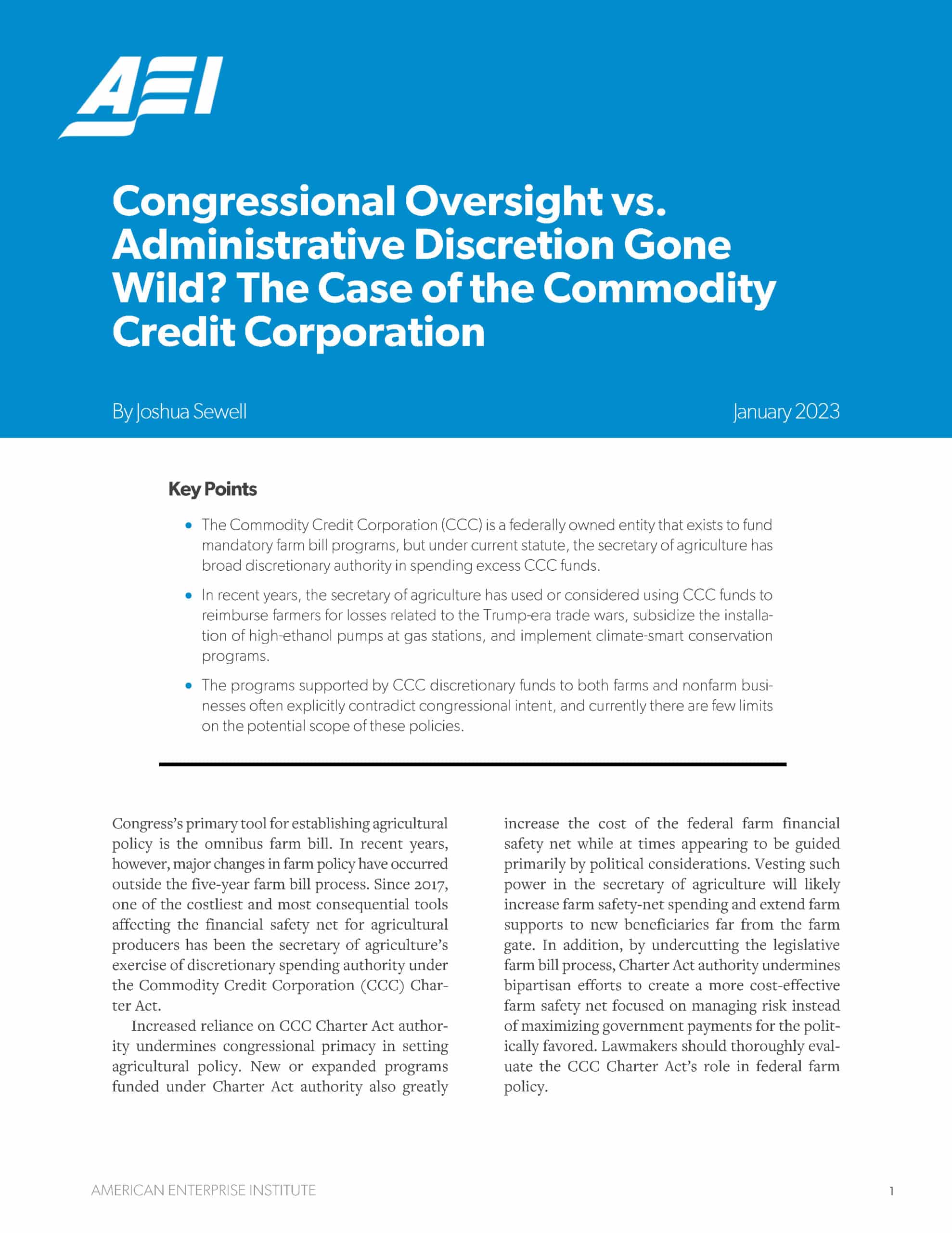 Congressional Oversight vs. Administrative Discretion Gone Wild? The Case of the Commodity Credit Corporation