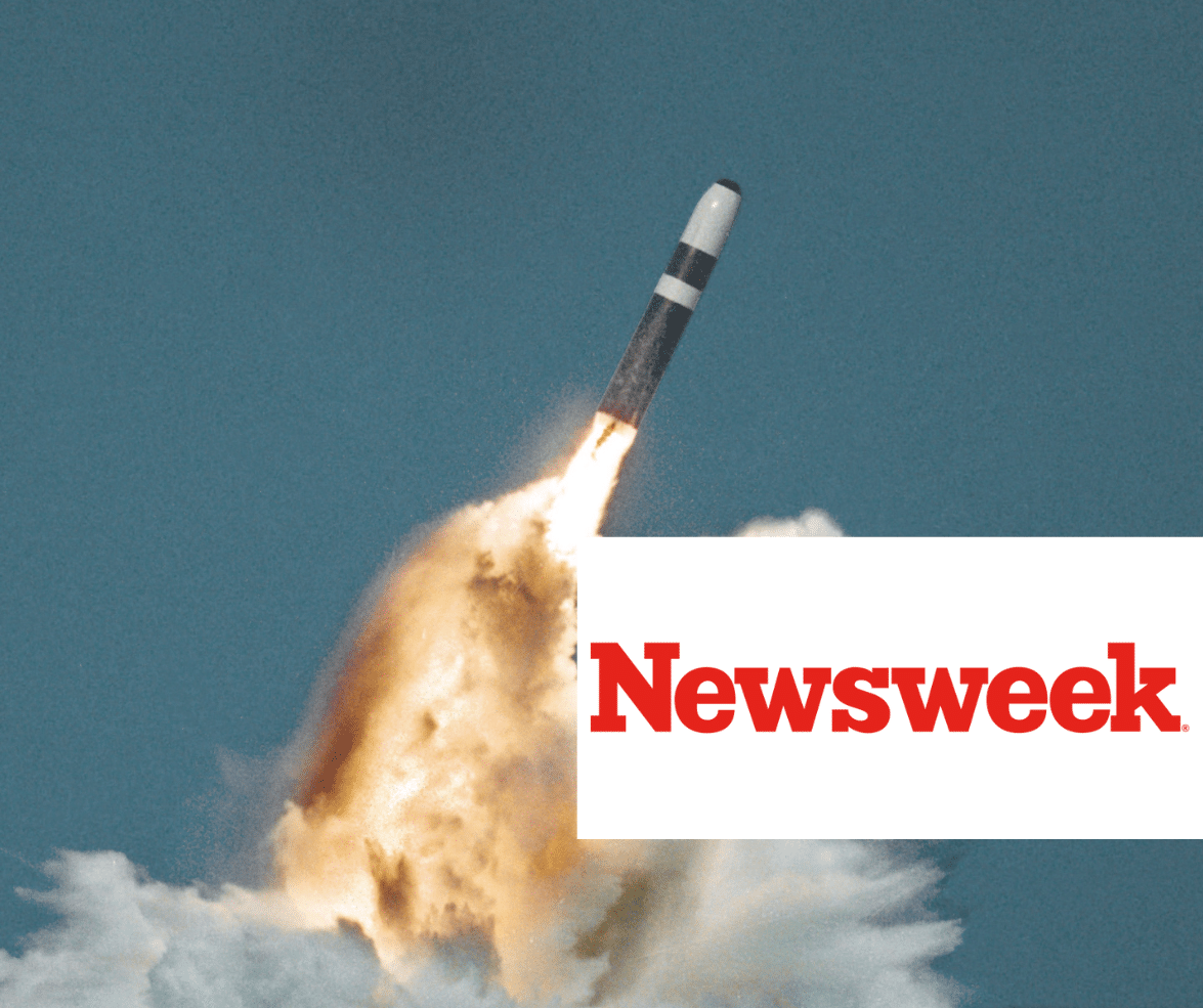 Trident II SLBM launch with Newsweek logo in the foreground