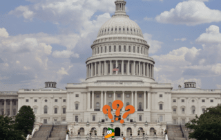 Animated wounded duck with questions marks and a high quality image of the US capitol in the background