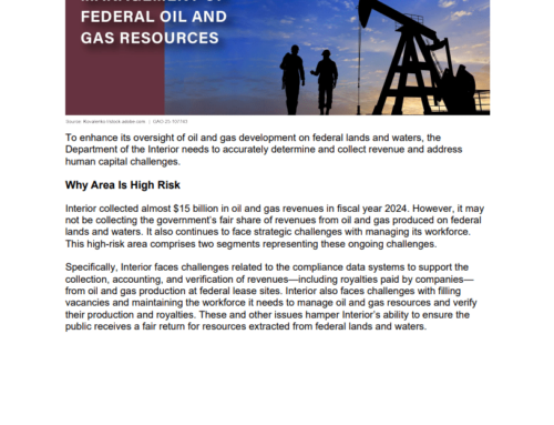 Federal Oil and Gas Program Still High Risk